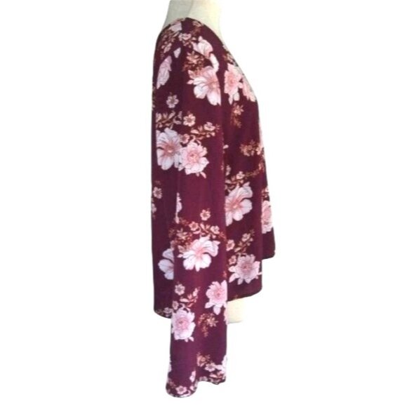 Forever 21+ Womens Burgundy Floral V-Neck Long Sleeve Blouse Plus Size 2X - Picture 4 of 7